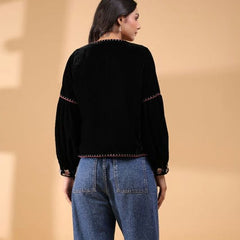 Poly Velvet Embroidered Black Jacket