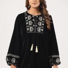 Designer Black Top with White Embroidery