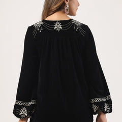 Designer Black Top with White Embroidery