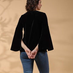 Black Embroidered Flare Sleeve Top