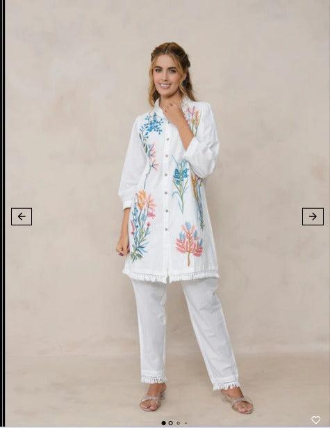 White Multicolor Embroidered Cotton Co-ord Set