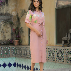 Elegant Light Pink Cotton Embroidered Dress