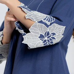 Blue Cotton Top with Embroidered Sleeves