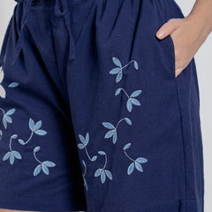 Elegant Navy Blue Embroidered Cotton Co-ord Set