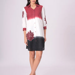 Elegant Ombre Floral Button Down Shirt Dress