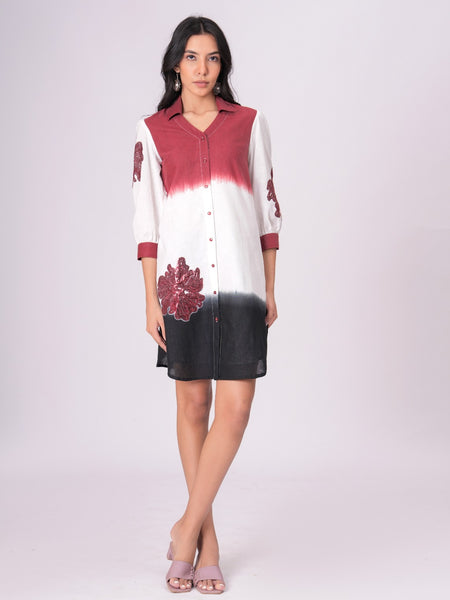 Elegant Ombre Floral Button Down Shirt Dress