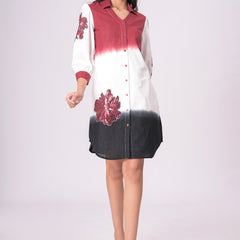 Elegant Ombre Floral Button Down Shirt Dress