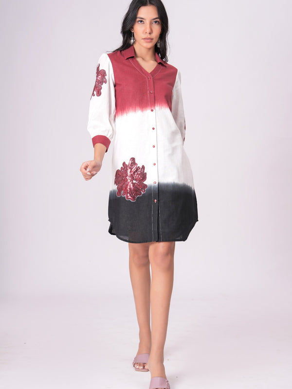 Elegant Ombre Floral Button Down Shirt Dress
