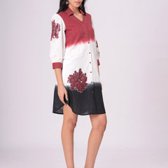 Elegant Ombre Floral Button Down Shirt Dress