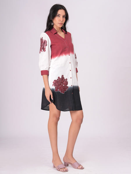 Elegant Ombre Floral Button Down Shirt Dress