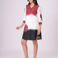 Elegant Ombre Floral Button Down Shirt Dress