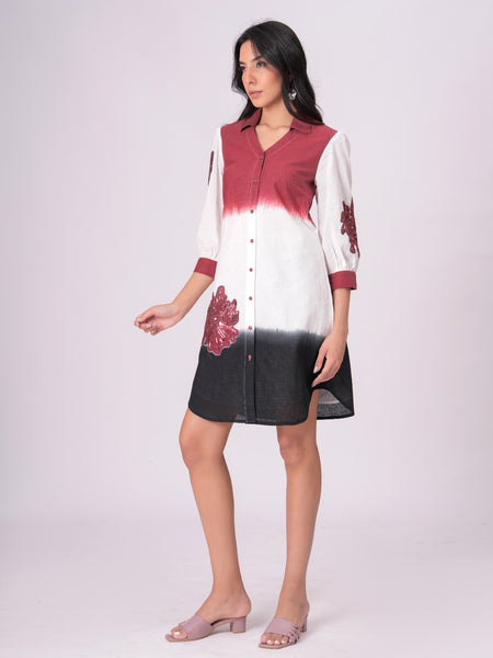 Elegant Ombre Floral Button Down Shirt Dress