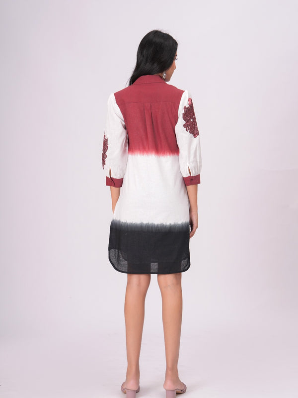 Elegant Ombre Floral Button Down Shirt Dress