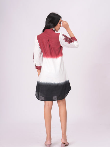 Elegant Ombre Floral Button Down Shirt Dress