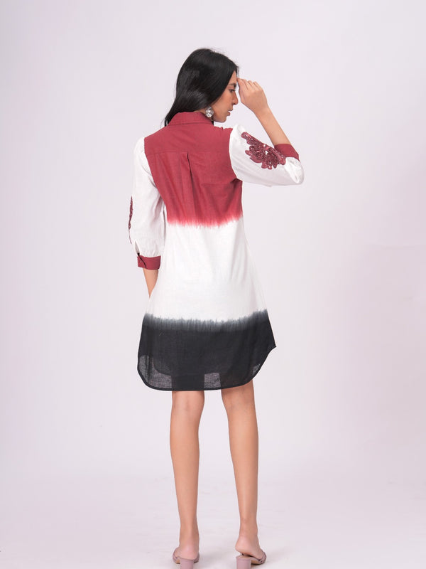 Elegant Ombre Floral Button Down Shirt Dress