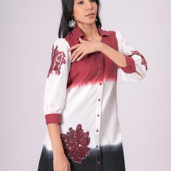 Elegant Ombre Floral Button Down Shirt Dress