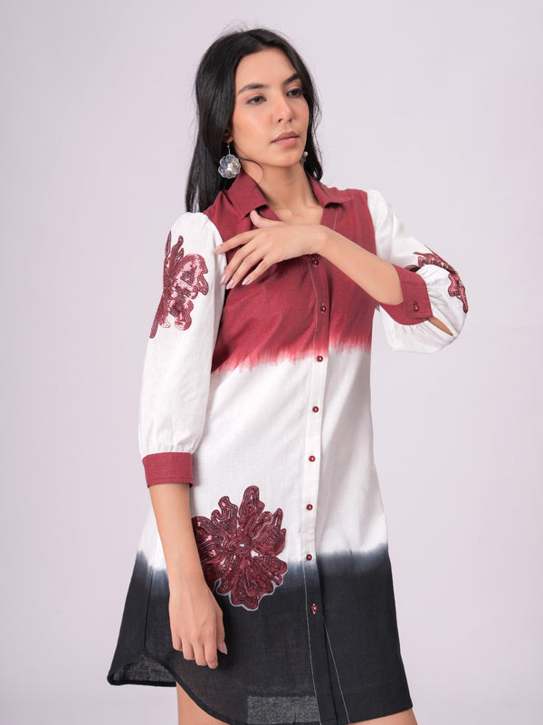 Elegant Ombre Floral Button Down Shirt Dress