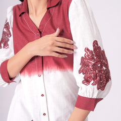 Elegant Ombre Floral Button Down Shirt Dress