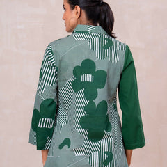 Elegant Forest Green Cotton Embroidered Collar Shirt