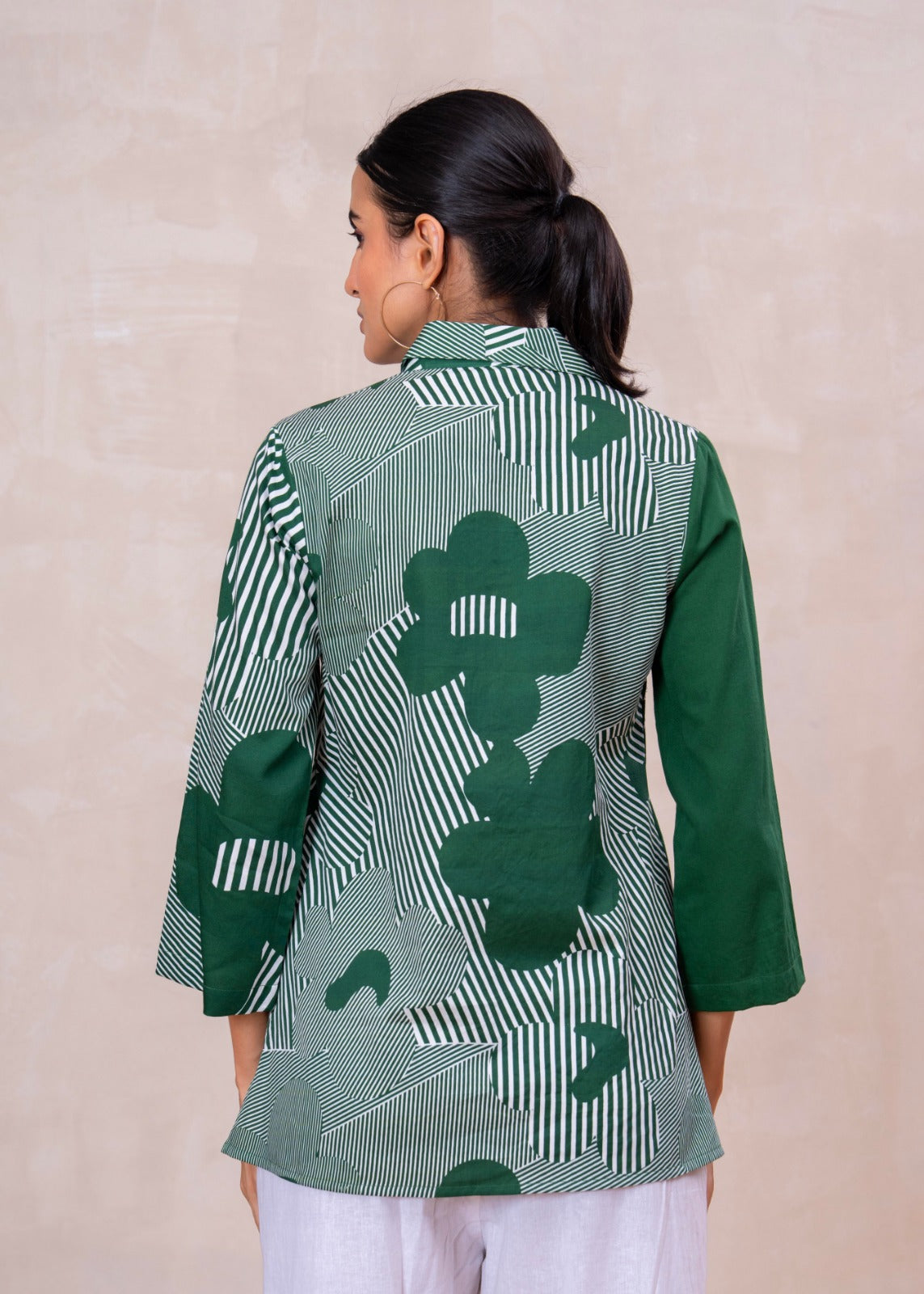 Elegant Forest Green Cotton Embroidered Collar Shirt