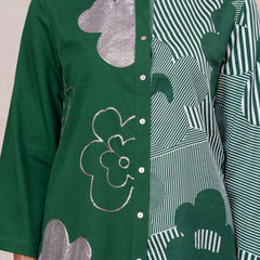 Elegant Forest Green Cotton Embroidered Collar Shirt