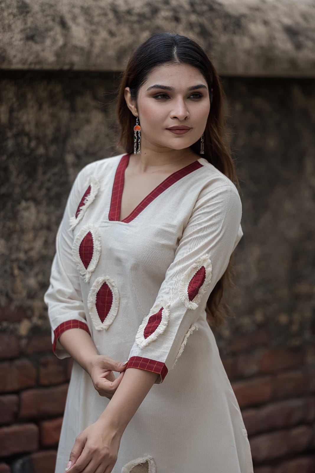 Ivory Contemporary Patchwork Kurta Pant Ensemble