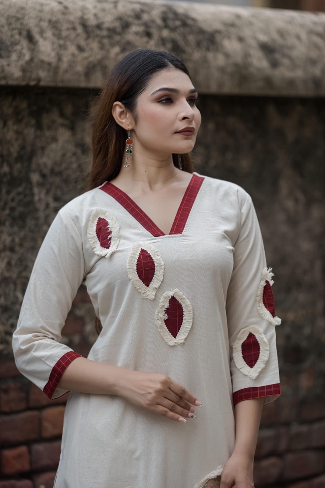 Ivory Contemporary Patchwork Kurta Pant Ensemble