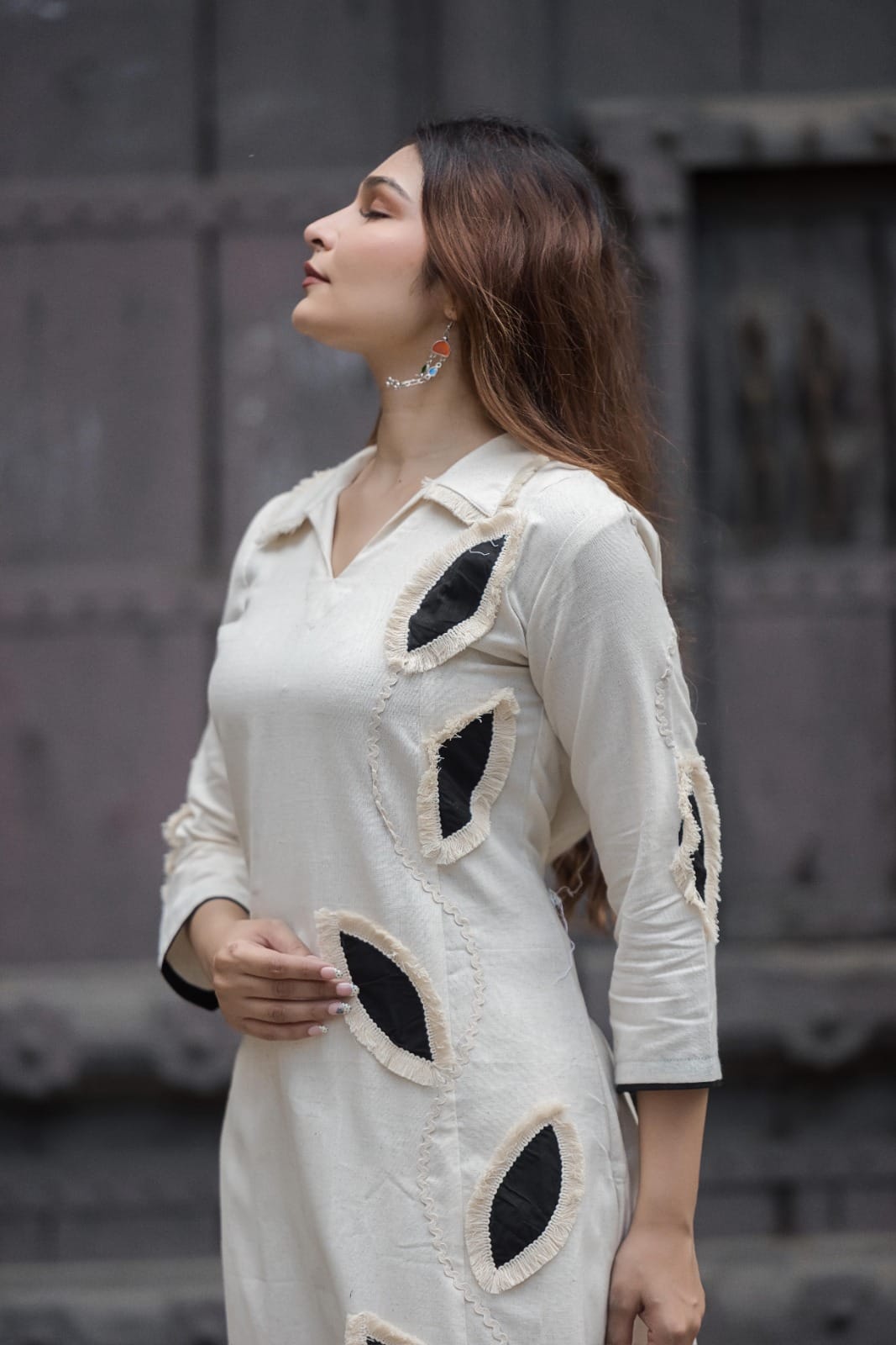 Elegant Ivory A-Line Co-Ord Set with Leaf Cutwork Detailing