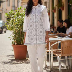 White Festive Embroidered Cotton Co-ord Set