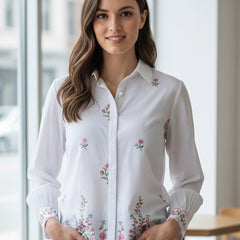 Floral Embroidered Button-Down Shirt