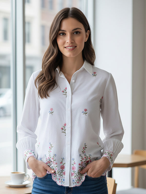 Floral Embroidered Button-Down Shirt