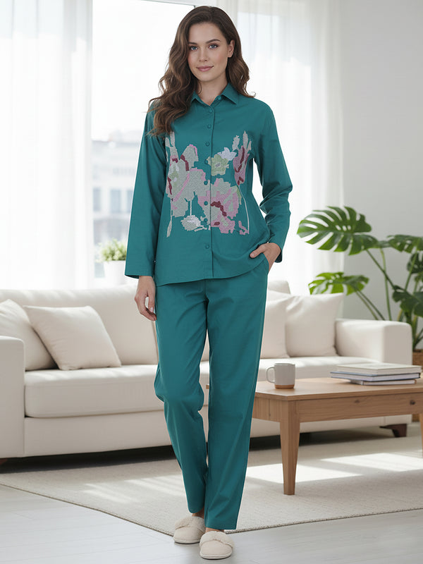 Sea Green Embroidery Work Co-Ord Set