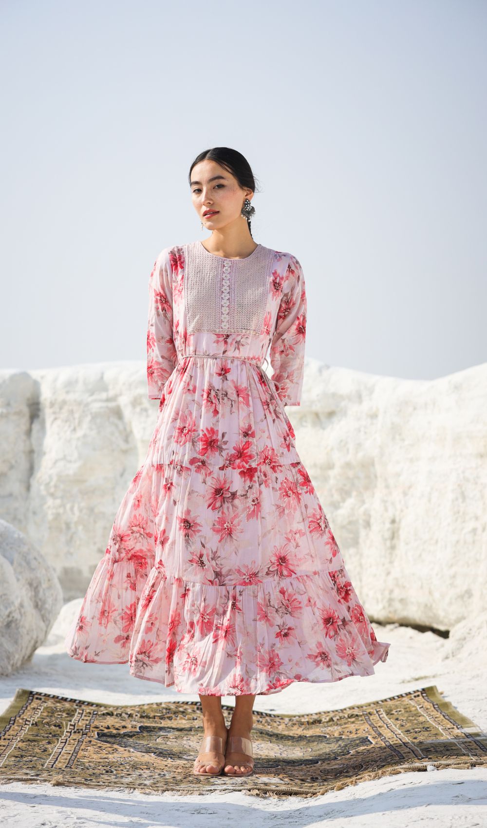Pink Floral Printed Maxi Dress