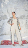 White Co-ord With Printed Jacket and Neckpiece