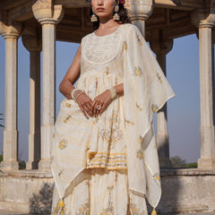 Off-White Yellow Printed Flared Sharara Set