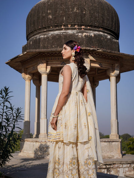 Off-White Yellow Printed Flared Sharara Set
