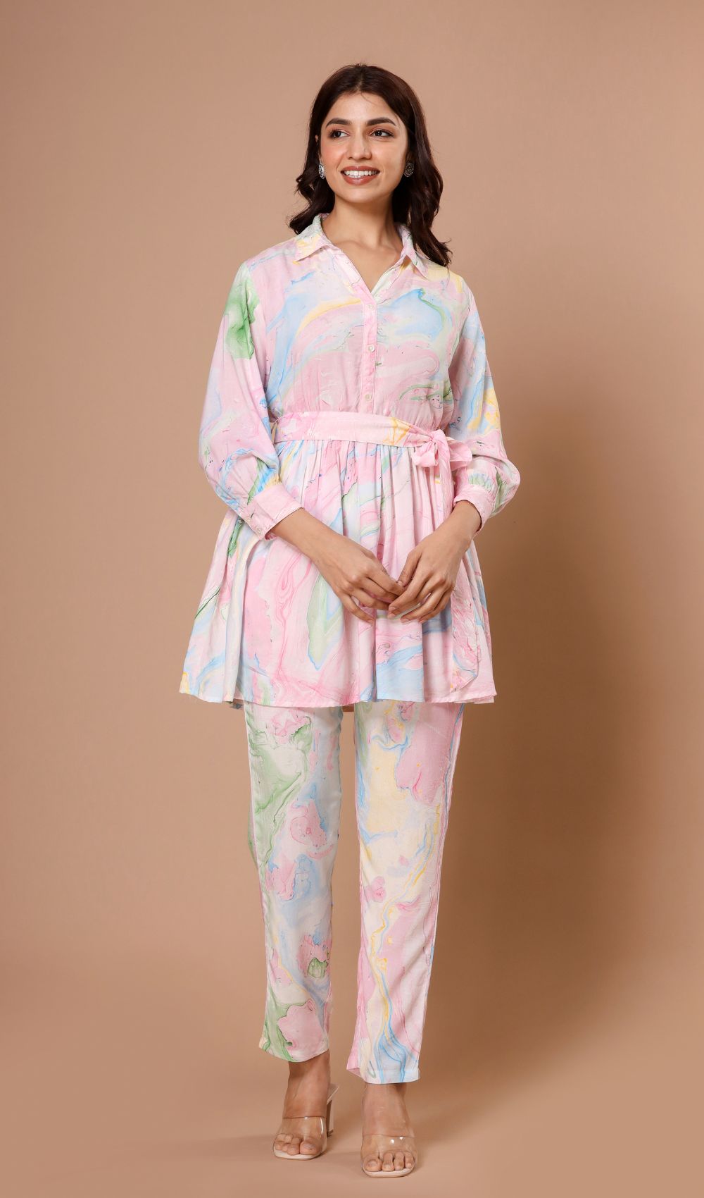 Marble Printed Shirt Pattern Co-ords Set