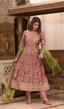 Dusky Pink Printed Anarkali Suit Set