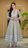 Green Cotton Printed Anarkali Suit Set