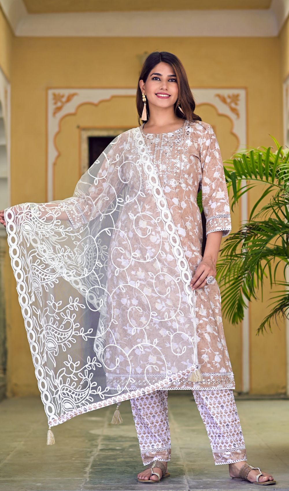 Sand Printed Embroidered Suit Set
