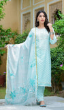 Light Blue Straight Suit Set with Embroidered Dupatta