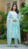 Light Blue Straight Suit Set with Embroidered Dupatta