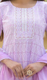 Lavender Cotton Printed A-line Suit Set