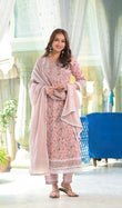 Dusky Pink Printed Anarkali Suit Set