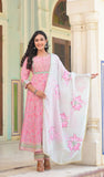 Pink Cotton Anarkali Suit Set