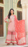 Printed Peach White Sharara Set
