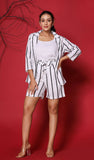 White Striped Jacket Style 3 Piece Co-ord Set With Shoes