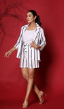 White Striped Jacket Style 3 Piece Co-ord Set With Shoes