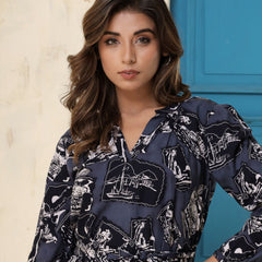 Blue Printed Cotton Dress