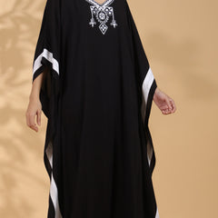 Black Embroidered Cotton Kaftan For Women